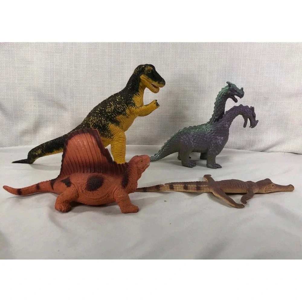 Vintage Dinosaur Toy Figure Lot T-Rex Dimetrodon Two Headed Dragon Crocodile 4pc